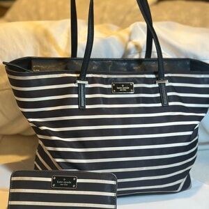 Kate Spade black and White Striped Tote